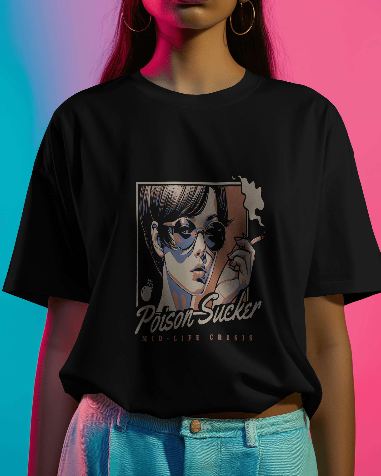 Poison Sucker Oversized Tee in black, made from 100% cotton featuring a plus size relaxed fit by Khazoro - worn by female model Front view