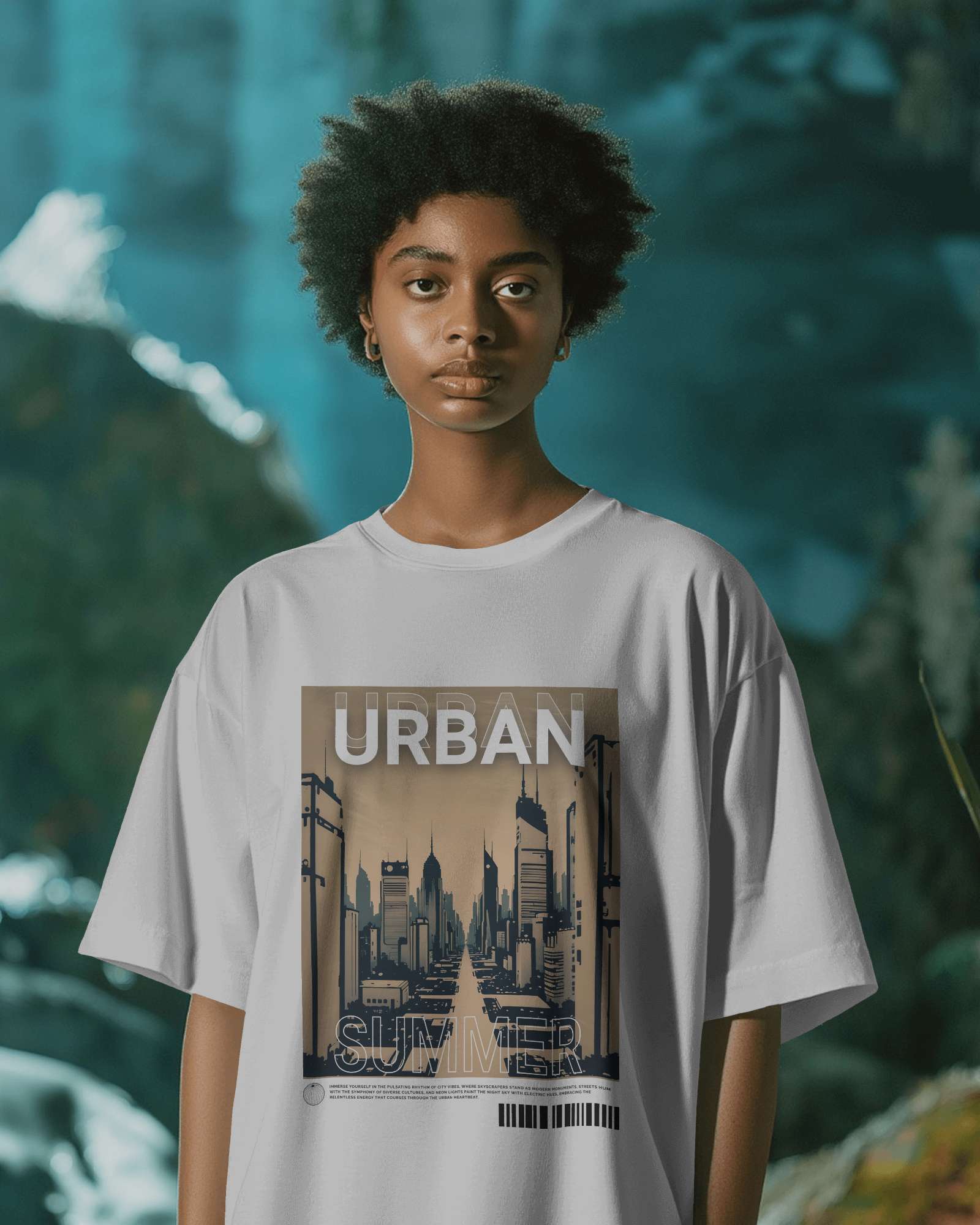 Urban Summer Oversized Tshirt in white, made from 100% cotton featuring a plus size relaxed fit by Khazoro - worn by female model Front view