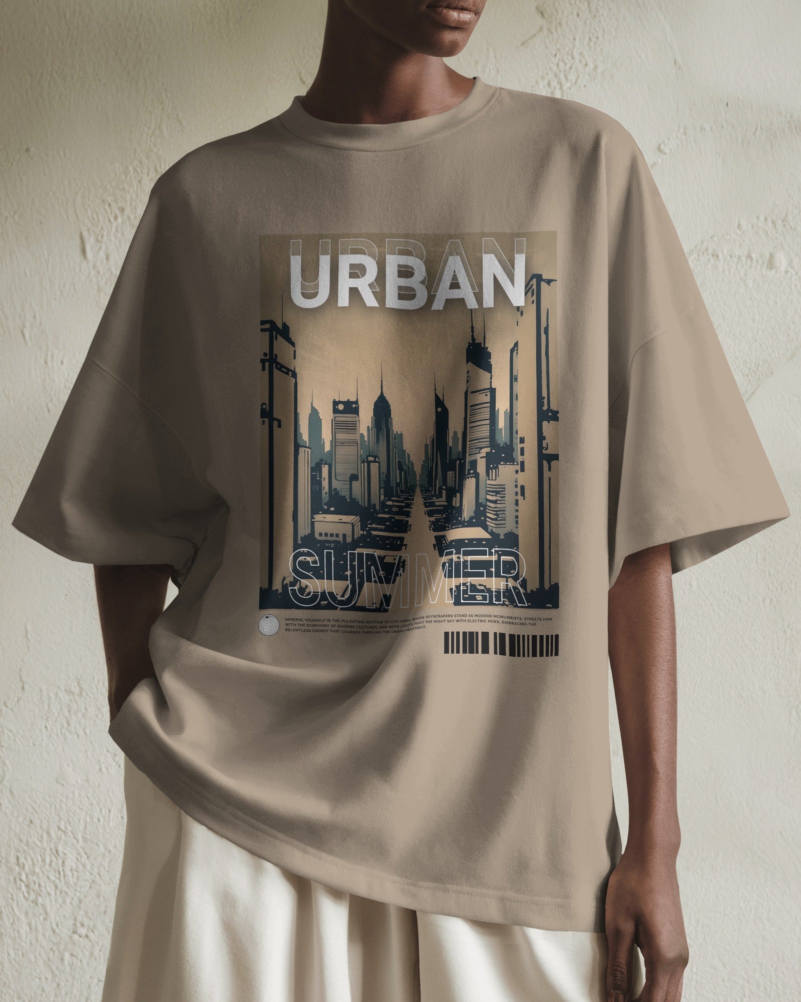 Urban Summer Oversized Tshirt in taupe, made from 100% cotton featuring a plus size relaxed fit by Khazoro - worn by female model Front view
