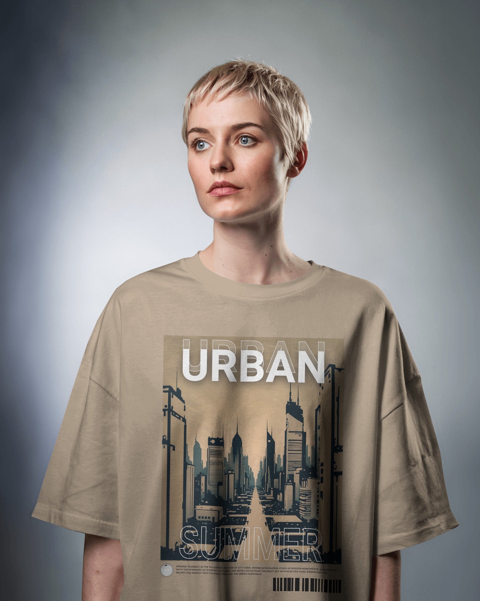 Urban Summer Oversized Tshirt in taupe, made from 100% cotton featuring a plus size relaxed fit by Khazoro - worn by female model Front view