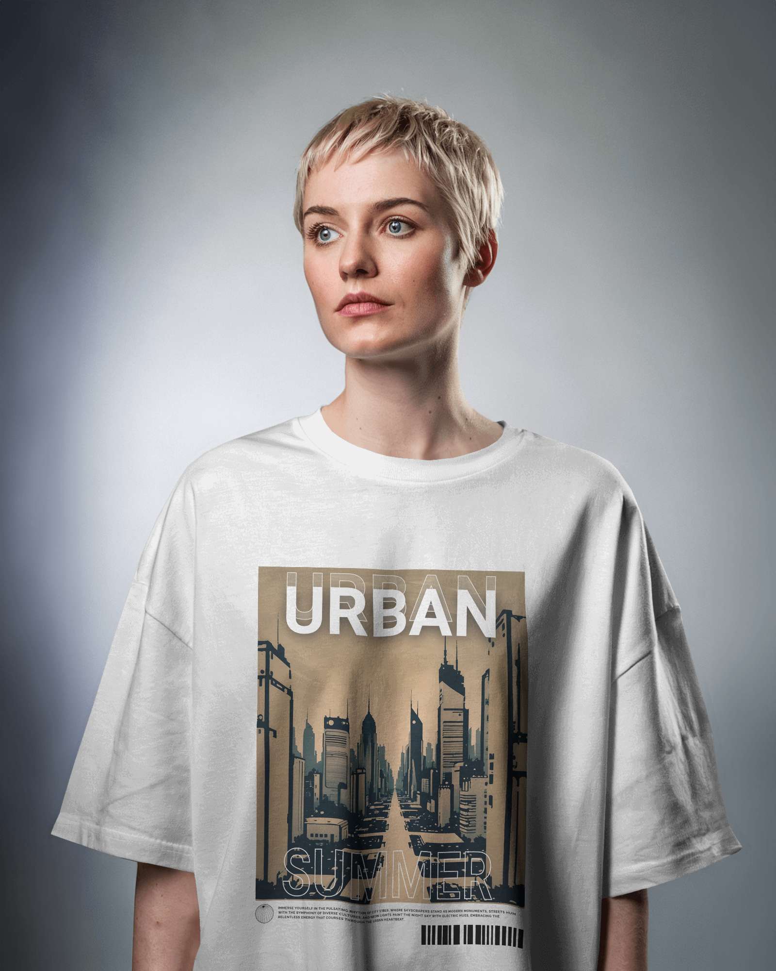 Urban Summer Oversized Tshirt in white, made from 100% cotton featuring a plus size relaxed fit by Khazoro - worn by female model Front view