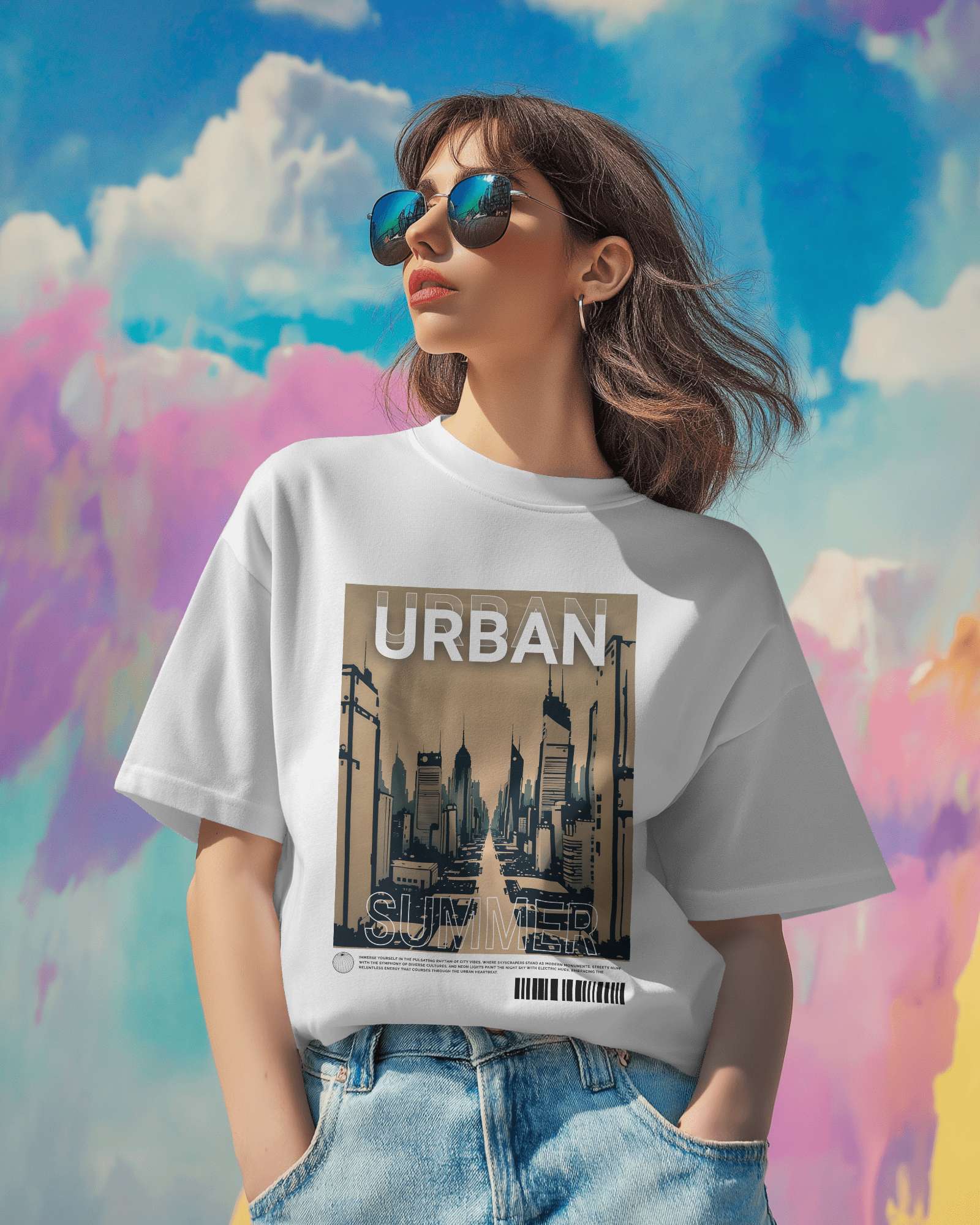 Urban Summer Oversized Tshirt in white, made from 100% cotton featuring a plus size relaxed fit by Khazoro - worn by female model Front view